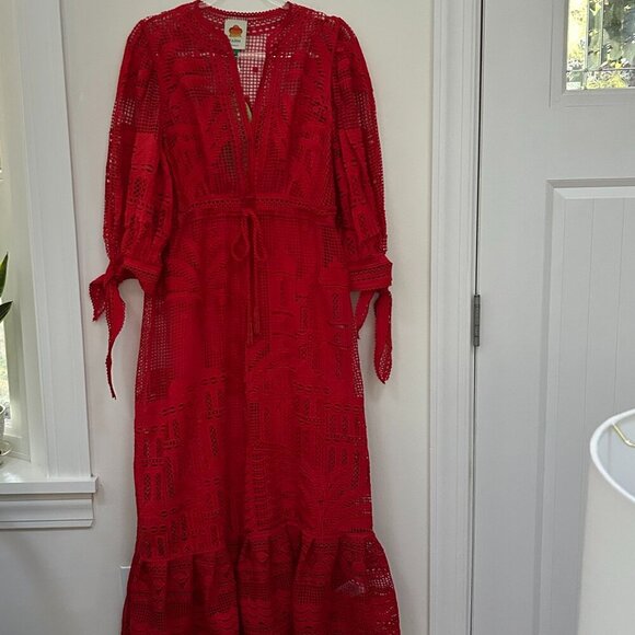 Farm Rio red morada boa guipure maxi dress in Size S - Picture 2 of 14